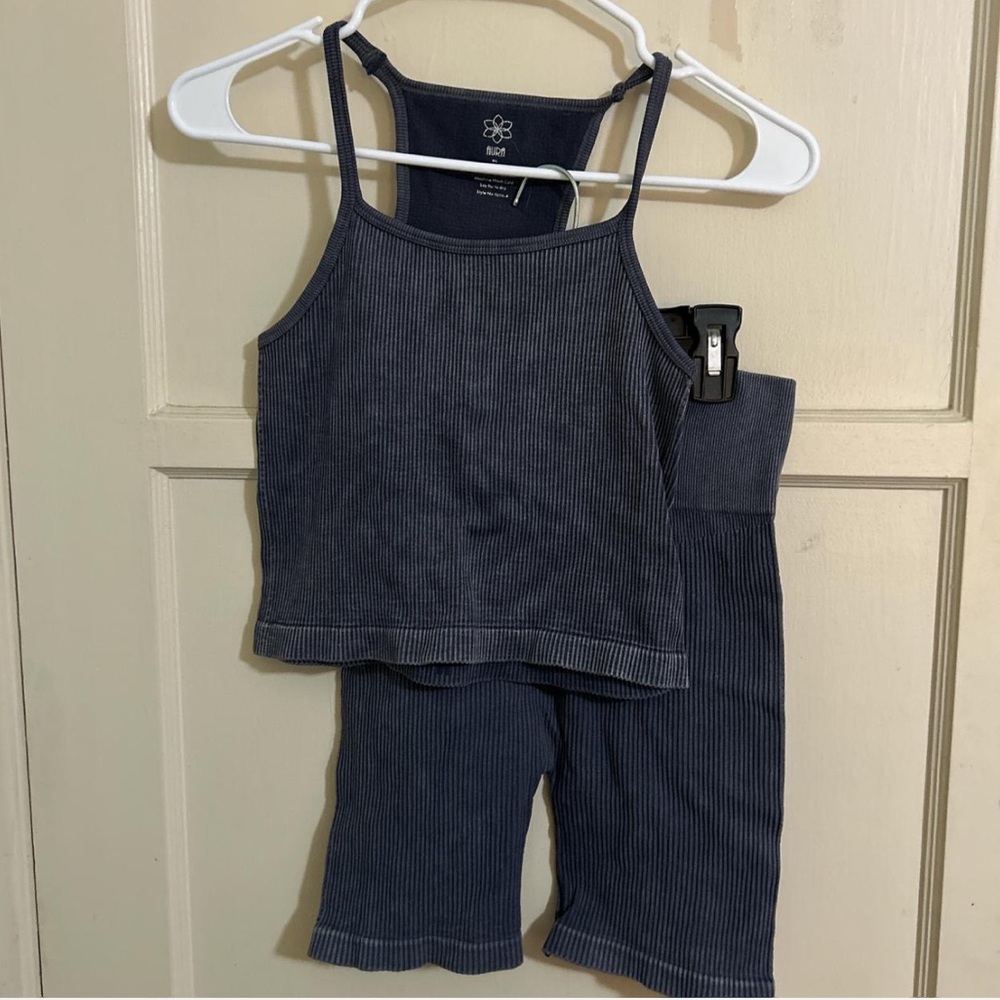 Aura Navy Ribbed Top & Shorts Set